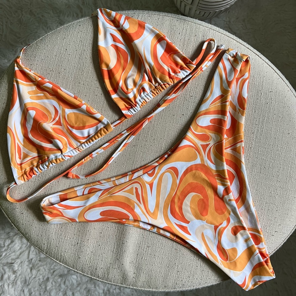 Shein patterned orange and white bikini, L